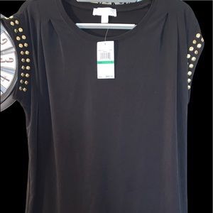 Michael Kors SS Black Top with Gold Grommets.